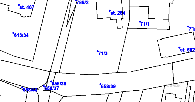 Parcela st. 71/3 v KÚ Stěžery, Katastrální mapa