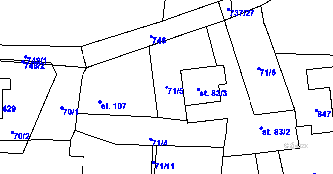 Parcela st. 71/5 v KÚ Stěžery, Katastrální mapa
