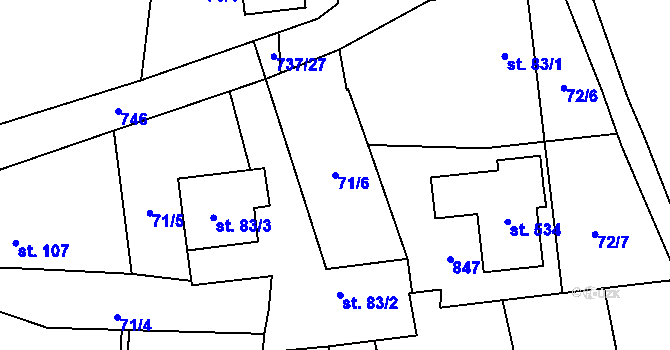 Parcela st. 71/6 v KÚ Stěžery, Katastrální mapa