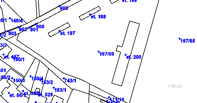 Parcela st. 167/59 v KÚ Stěžery, Katastrální mapa