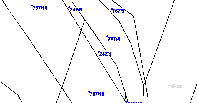 Parcela st. 242/1 v KÚ Stěžery, Katastrální mapa