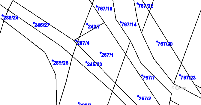 Parcela st. 267/1 v KÚ Stěžery, Katastrální mapa