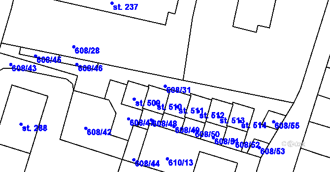Parcela st. 608/31 v KÚ Stěžery, Katastrální mapa