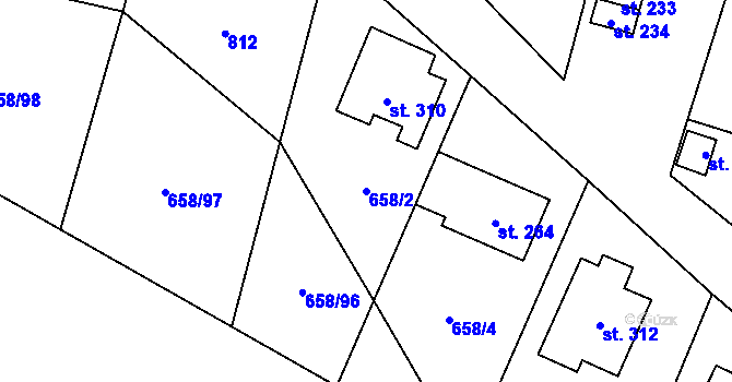 Parcela st. 658/2 v KÚ Stěžery, Katastrální mapa