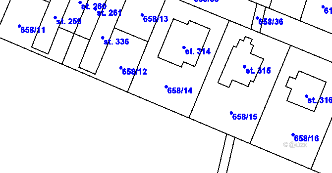 Parcela st. 658/14 v KÚ Stěžery, Katastrální mapa