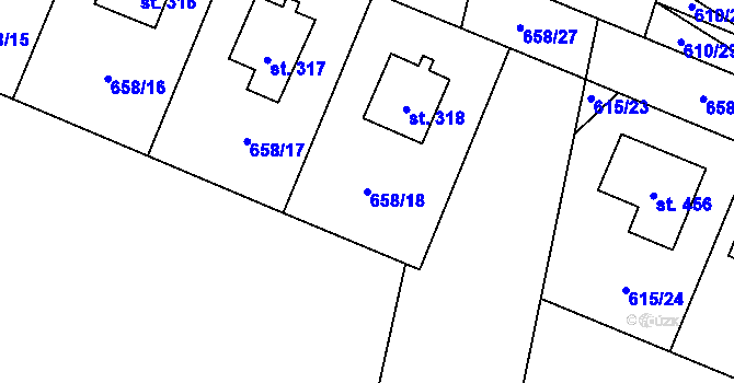 Parcela st. 658/18 v KÚ Stěžery, Katastrální mapa