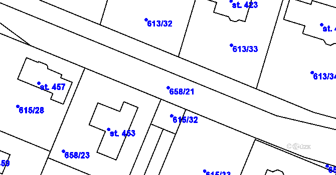 Parcela st. 658/21 v KÚ Stěžery, Katastrální mapa