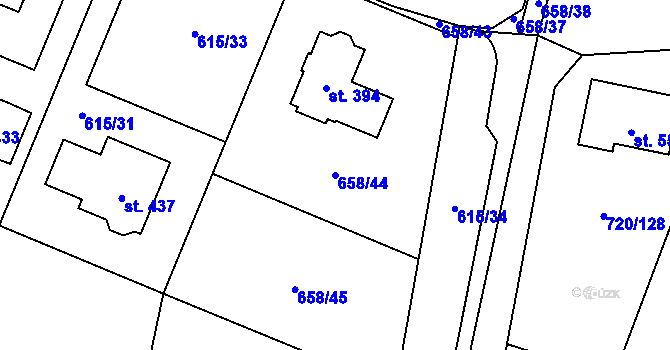 Parcela st. 658/44 v KÚ Stěžery, Katastrální mapa