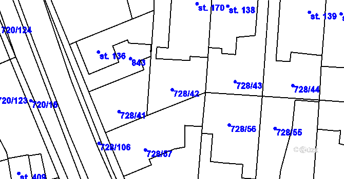 Parcela st. 728/42 v KÚ Stěžery, Katastrální mapa
