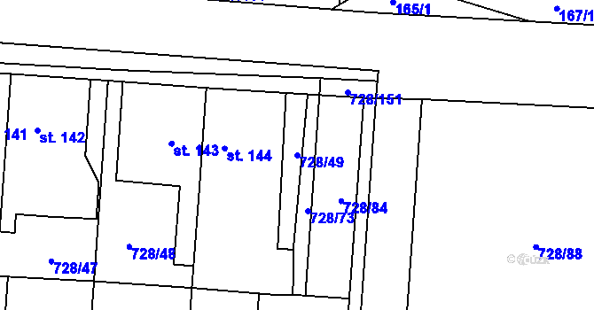 Parcela st. 728/49 v KÚ Stěžery, Katastrální mapa