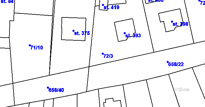 Parcela st. 72/3 v KÚ Stěžery, Katastrální mapa