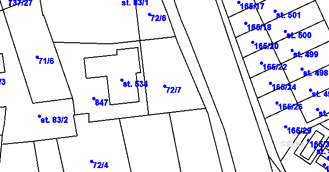 Parcela st. 72/7 v KÚ Stěžery, Katastrální mapa