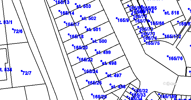 Parcela st. 499 v KÚ Stěžery, Katastrální mapa