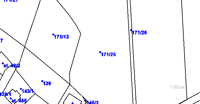 Parcela st. 171/25 v KÚ Stěžery, Katastrální mapa