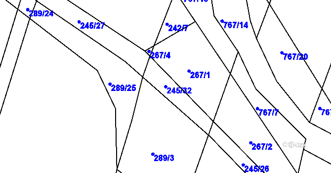 Parcela st. 245/32 v KÚ Stěžery, Katastrální mapa
