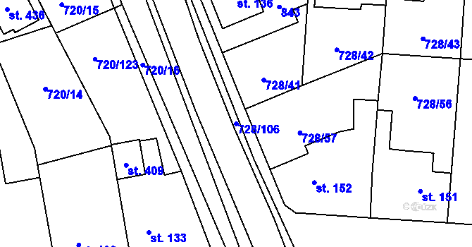 Parcela st. 728/106 v KÚ Stěžery, Katastrální mapa