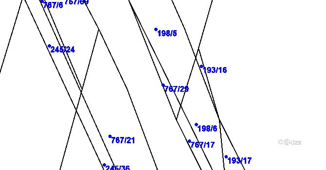 Parcela st. 767/29 v KÚ Stěžery, Katastrální mapa