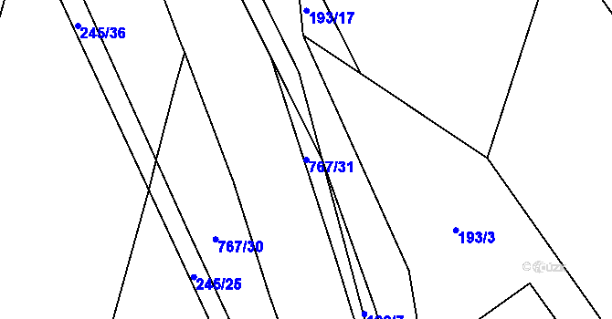 Parcela st. 767/31 v KÚ Stěžery, Katastrální mapa