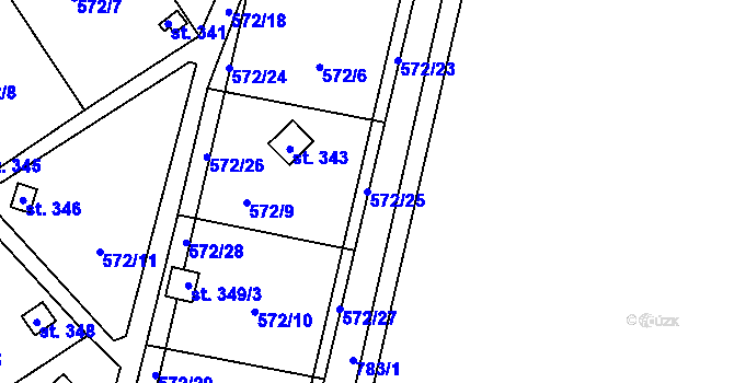 Parcela st. 572/25 v KÚ Stěžery, Katastrální mapa