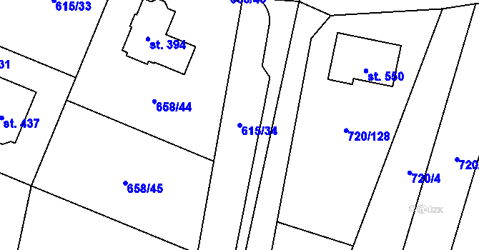 Parcela st. 615/34 v KÚ Stěžery, Katastrální mapa