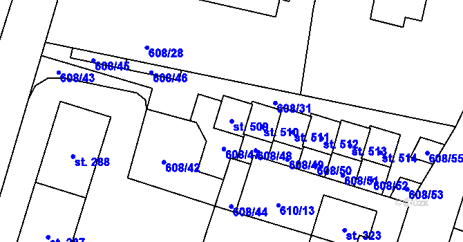 Parcela st. 509 v KÚ Stěžery, Katastrální mapa