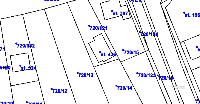 Parcela st. 436 v KÚ Stěžery, Katastrální mapa