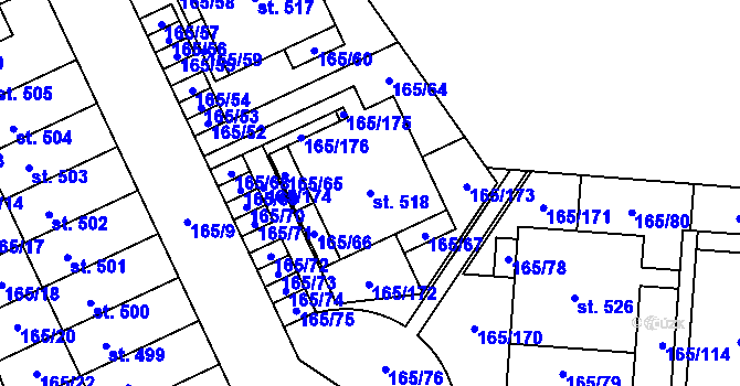 Parcela st. 518 v KÚ Stěžery, Katastrální mapa