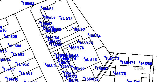 Parcela st. 165/175 v KÚ Stěžery, Katastrální mapa