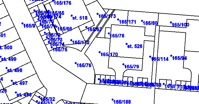 Parcela st. 165/170 v KÚ Stěžery, Katastrální mapa