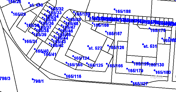 Parcela st. 527 v KÚ Stěžery, Katastrální mapa