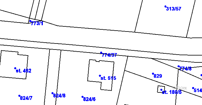 Parcela st. 774/37 v KÚ Stěžery, Katastrální mapa