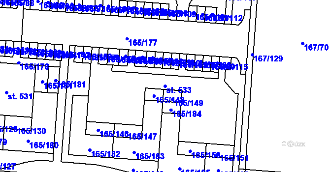 Parcela st. 533 v KÚ Stěžery, Katastrální mapa