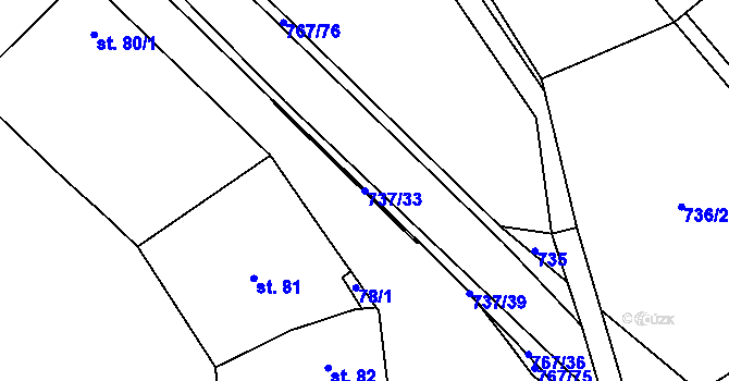 Parcela st. 737/33 v KÚ Stěžery, Katastrální mapa