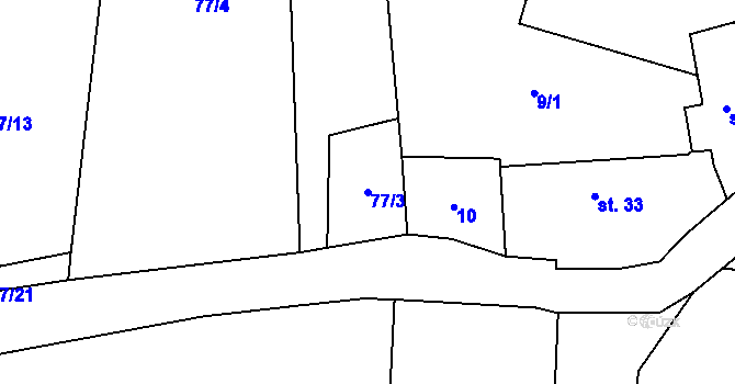 Parcela st. 77/3 v KÚ Stěžov, Katastrální mapa