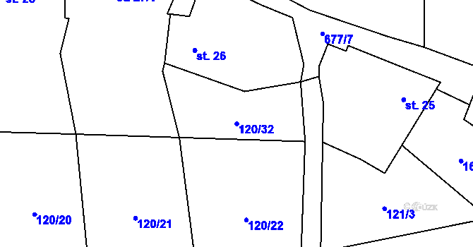Parcela st. 120/32 v KÚ Stěžov, Katastrální mapa