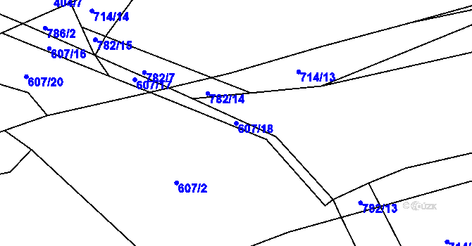 Parcela st. 607/18 v KÚ Stěžov, Katastrální mapa