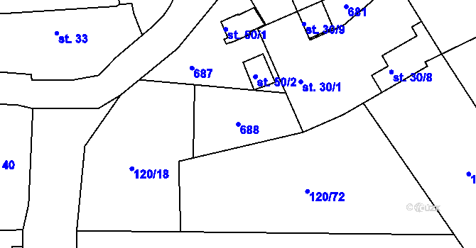 Parcela st. 688 v KÚ Stěžov, Katastrální mapa