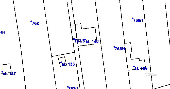 Parcela st. 140 v KÚ Stínava, Katastrální mapa