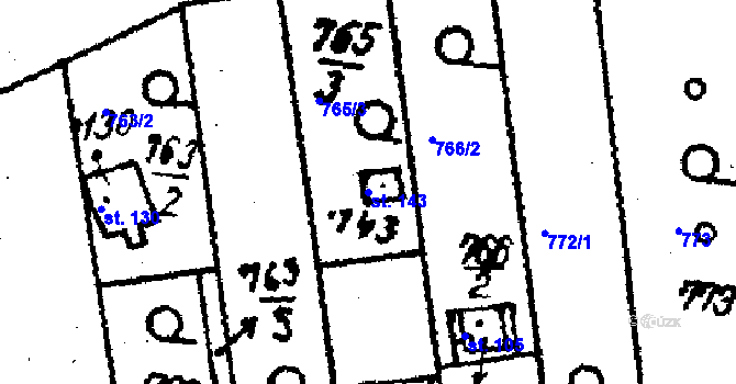 Parcela st. 143 v KÚ Stínava, Katastrální mapa