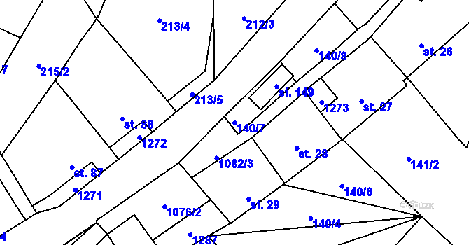 Parcela st. 140/7 v KÚ Stínava, Katastrální mapa