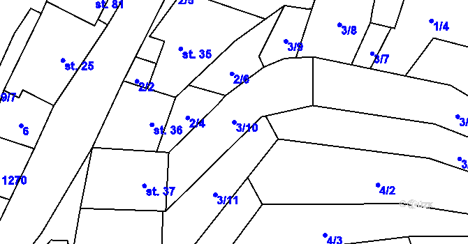 Parcela st. 3/10 v KÚ Stínava, Katastrální mapa