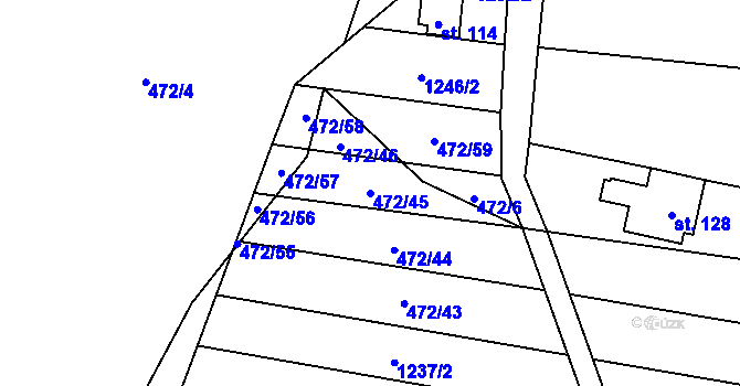 Parcela st. 472/45 v KÚ Stínava, Katastrální mapa