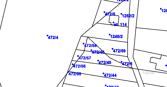 Parcela st. 472/58 v KÚ Stínava, Katastrální mapa