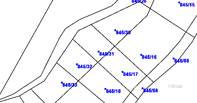 Parcela st. 845/31 v KÚ Stínava, Katastrální mapa