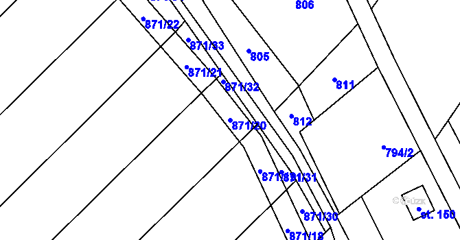 Parcela st. 871/20 v KÚ Stínava, Katastrální mapa