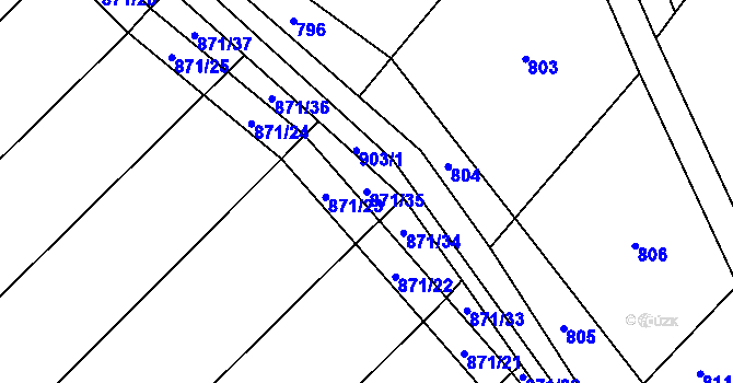 Parcela st. 871/35 v KÚ Stínava, Katastrální mapa