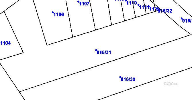 Parcela st. 916/31 v KÚ Stínava, Katastrální mapa