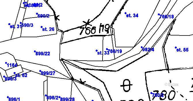 Parcela st. 33 v KÚ Lelov, Katastrální mapa