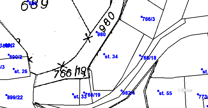 Parcela st. 34 v KÚ Lelov, Katastrální mapa