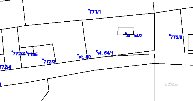 Parcela st. 54/1 v KÚ Lelov, Katastrální mapa
